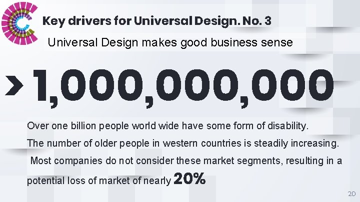 Key drivers for Universal Design. No. 3 Universal Design makes good business sense >