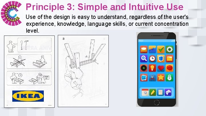 Principle 3: Simple and Intuitive Use of the design is easy to understand, regardless