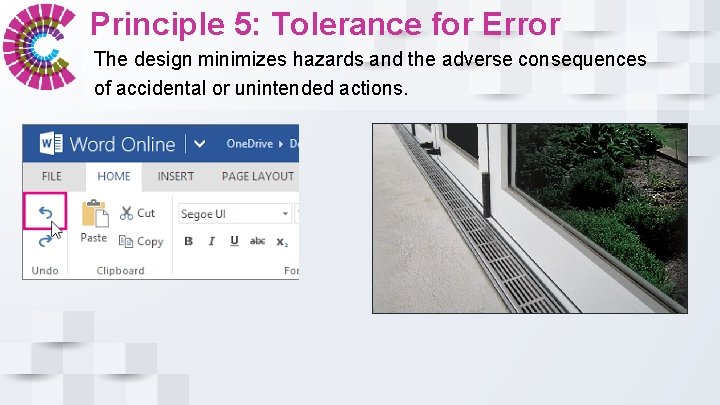 Principle 5: Tolerance for Error The design minimizes hazards and the adverse consequences of