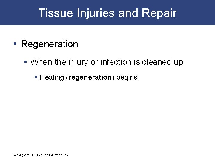 Tissue Injuries and Repair § Regeneration § When the injury or infection is cleaned
