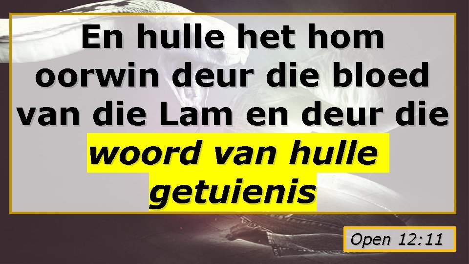 En hulle het hom oorwin deur die bloed van die Lam en deur die