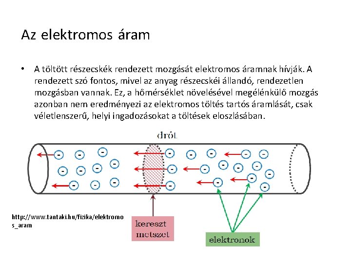 Az elektromos áram • A töltött részecskék rendezett mozgását elektromos áramnak hívják. A rendezett