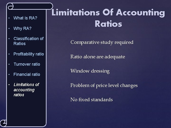  • What is RA? • Why RA? • Classification of Ratios • Profitability