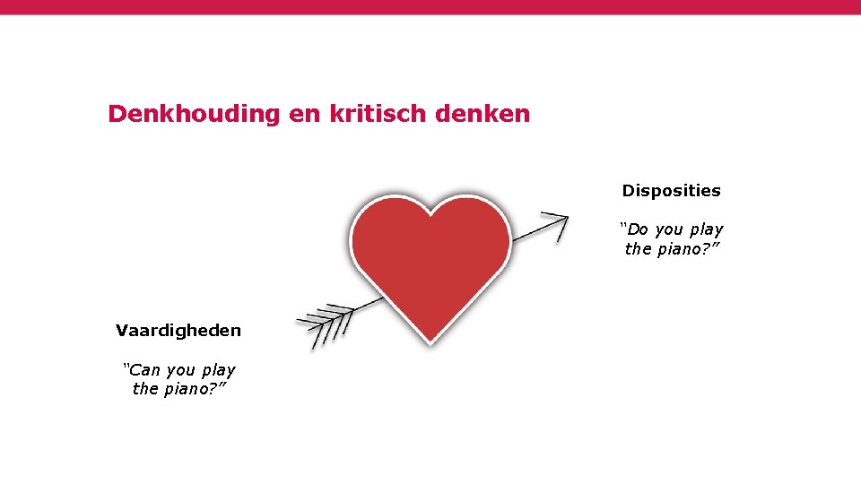 Denkhouding en kritisch denken Disposities “Do you play the piano? ” Vaardigheden “Can you