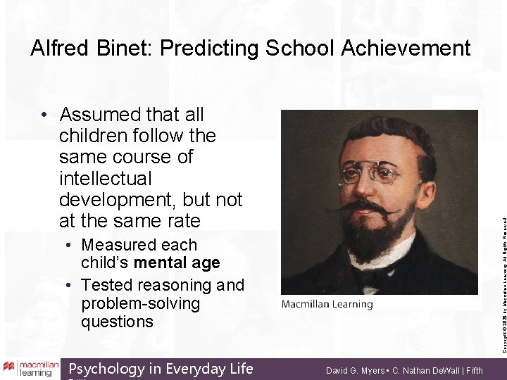 Alfred Binet: Predicting School Achievement Copyright © 2020 by Macmillan Learning. All Rights Reserved