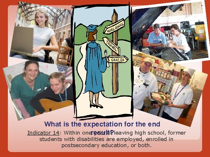 What is the expectation for the end Indicator 14: Within oneresult? year of leaving