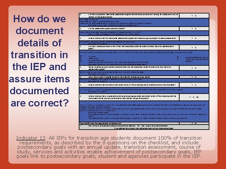 How do we document details of transition in the IEP and assure items documented