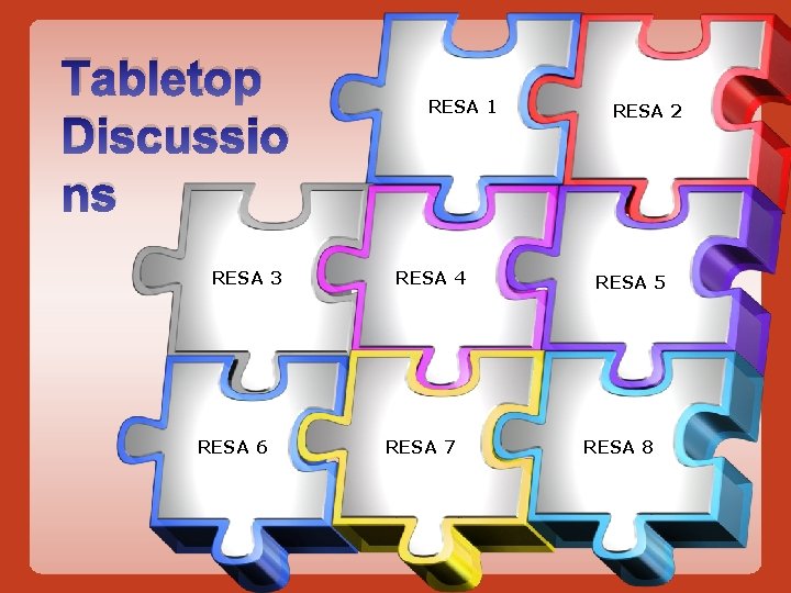 Tabletop Discussio ns RESA 3 RESA 6 RESA 1 RESA 4 RESA 7 RESA Tabletop Discussio ns RESA 3 RESA 6 RESA 1 RESA 4 RESA 7 RESA