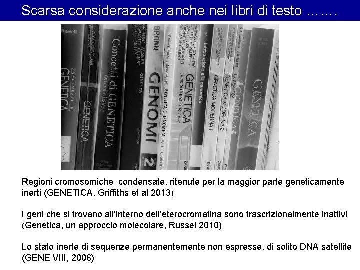 Scarsa considerazione anche nei libri di testo ……. Regioni cromosomiche condensate, ritenute per la