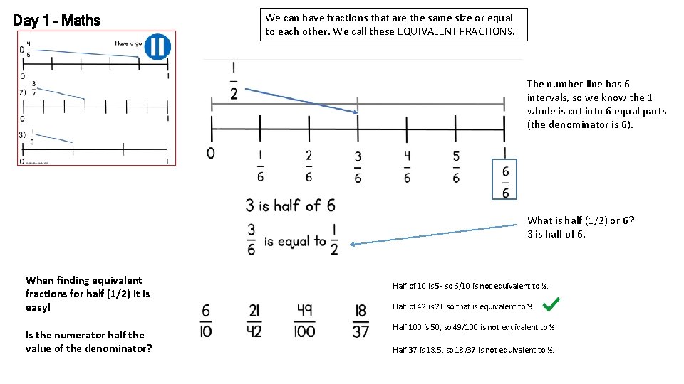 Day 1 – Maths We can have fractions that are the same size or