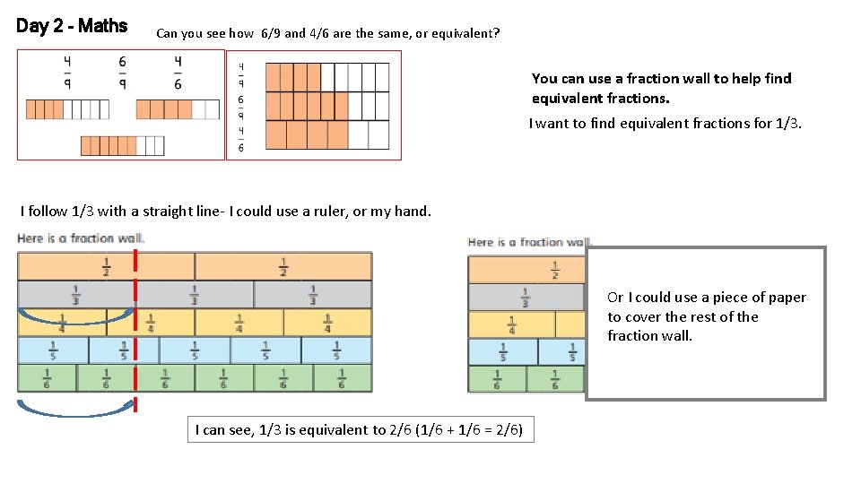 Day 2 - Maths Can you see how 6/9 and 4/6 are the same,