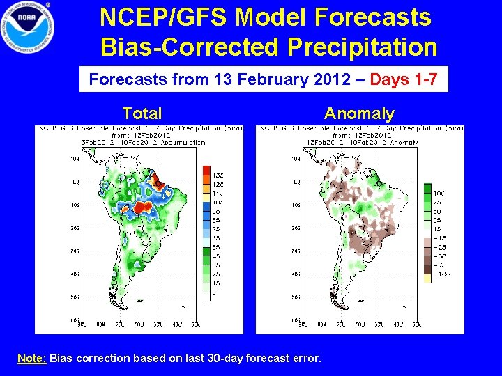 NCEP/GFS Model Forecasts Bias-Corrected Precipitation Forecasts from 13 February 2012 – Days 1 -7