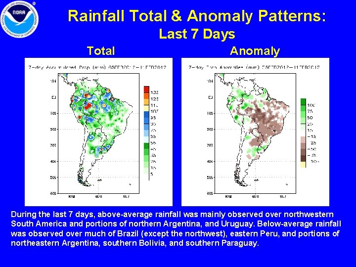 Rainfall Total & Anomaly Patterns: Last 7 Days Total Anomaly During the last 7