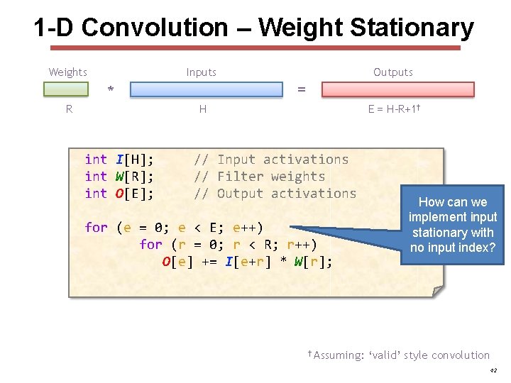 1 -D Convolution – Weight Stationary Weights Inputs = * R Outputs H int 1 -D Convolution – Weight Stationary Weights Inputs = * R Outputs H int