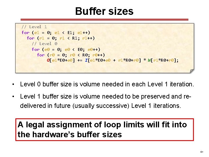 Buffer sizes // Level 1 for (e 1 = 0; e 1 < E Buffer sizes // Level 1 for (e 1 = 0; e 1 < E