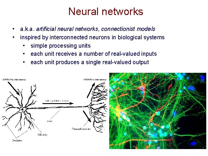 Neural networks • a. k. a. artificial neural networks, connectionist models • inspired by