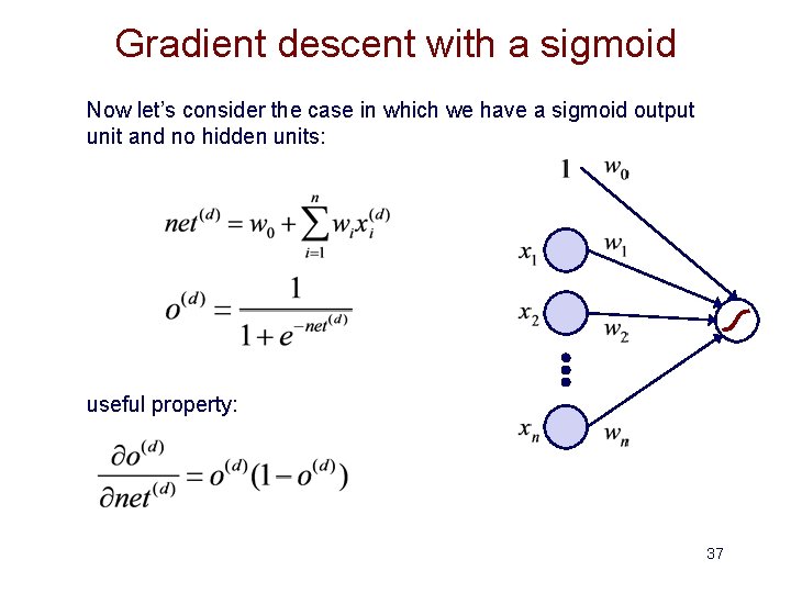Gradient descent with a sigmoid Now let’s consider the case in which we have