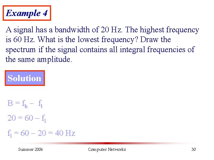 Example 4 A signal has a bandwidth of 20 Hz. The highest frequency is