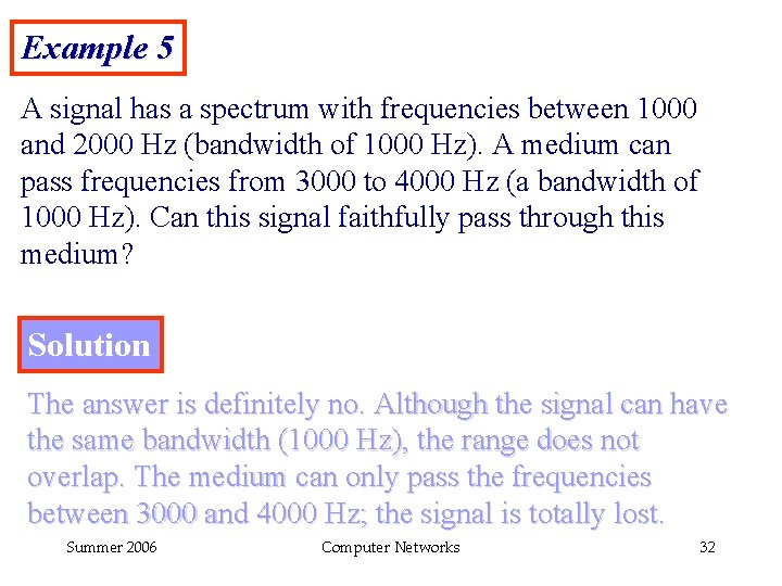 Example 5 A signal has a spectrum with frequencies between 1000 and 2000 Hz