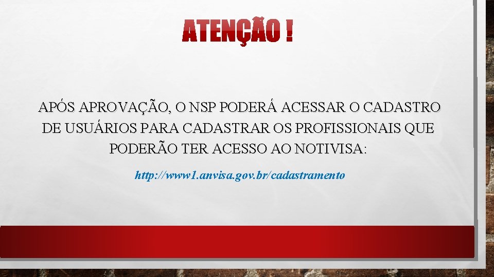 APÓS APROVAÇÃO, O NSP PODERÁ ACESSAR O CADASTRO DE USUÁRIOS PARA CADASTRAR OS PROFISSIONAIS