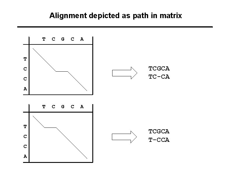 Alignment depicted as path in matrix T C G C A T TCGCA TC-CA