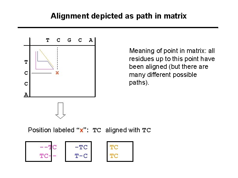 Alignment depicted as path in matrix T C G C A Meaning of point