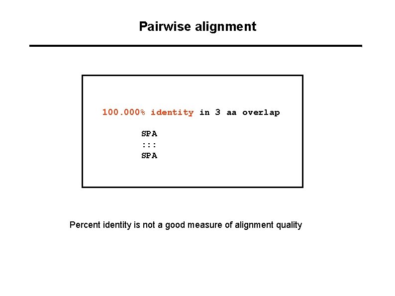 Pairwise alignment 100. 000% identity in 3 aa overlap SPA : : : SPA