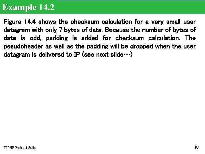 Example 14. 2 Figure 14. 4 shows the checksum calculation for a very small