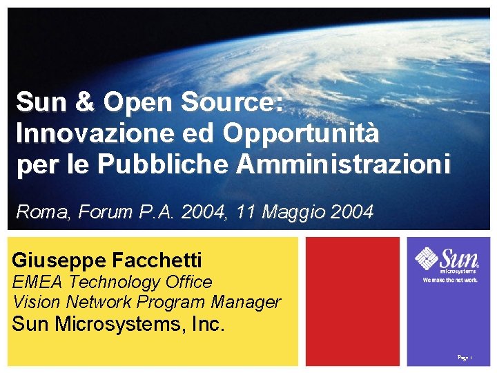 Sun & Open Source: Innovazione ed Opportunità per le Pubbliche Amministrazioni Roma, Forum P.