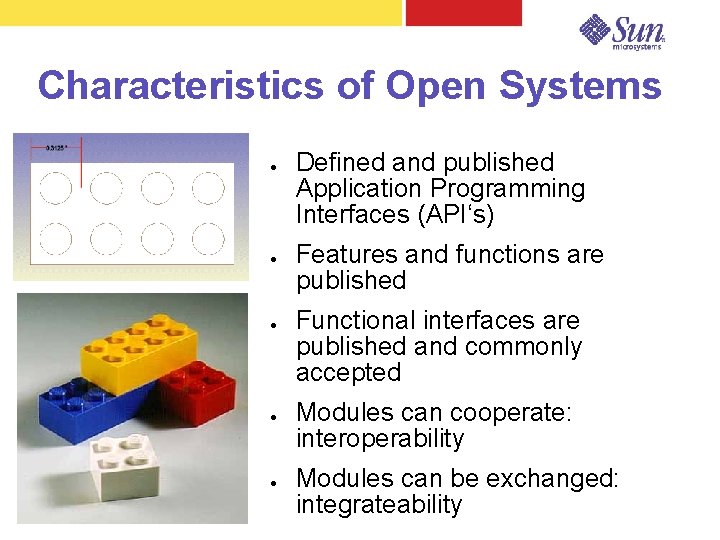 Characteristics of Open Systems ● ● ● Defined and published Application Programming Interfaces (API‘s)