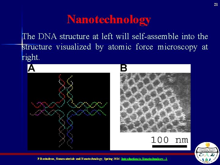 21 Nanotechnology The DNA structure at left will self-assemble into the structure visualized by