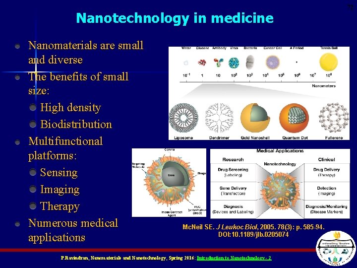 Nanotechnology in medicine Nanomaterials are small and diverse The benefits of small size: High