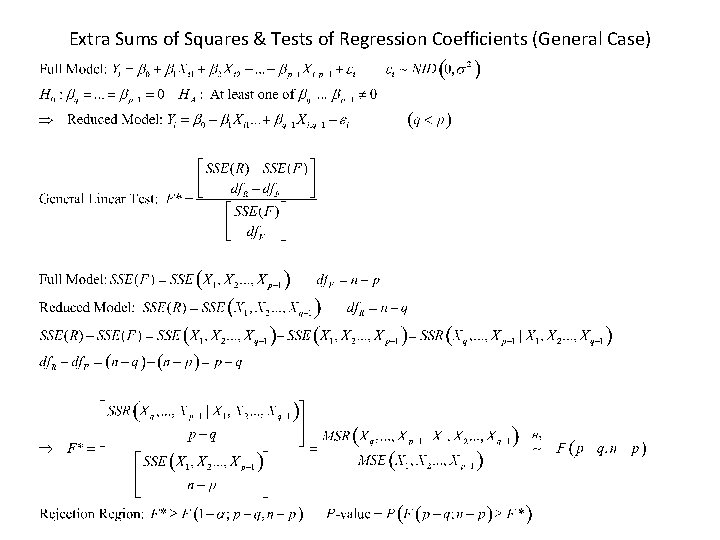 Extra Sums of Squares & Tests of Regression Coefficients (General Case) 
