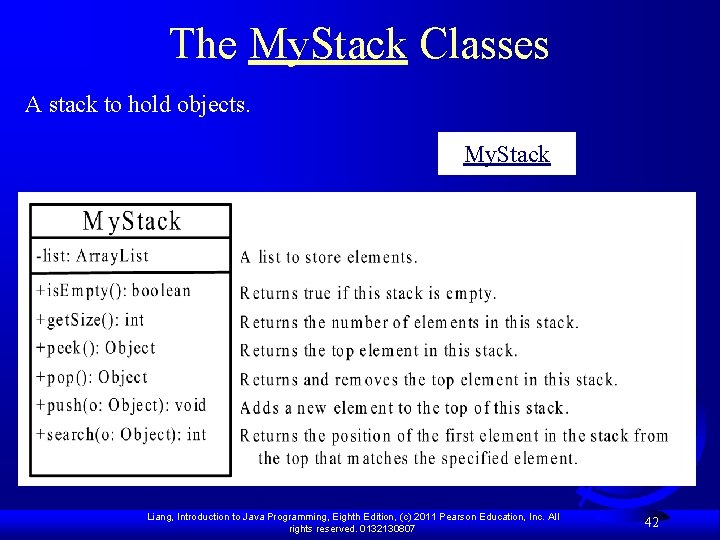 The My. Stack Classes A stack to hold objects. My. Stack Liang, Introduction to