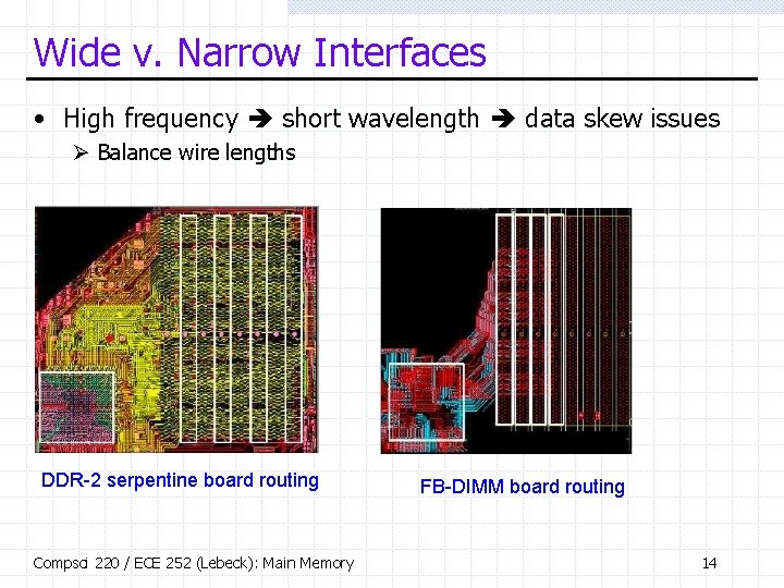 Wide v. Narrow Interfaces • High frequency short wavelength data skew issues Ø Balance