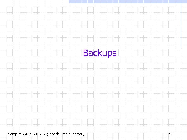 Backups Compsci 220 / ECE 252 (Lebeck): Main Memory 55 