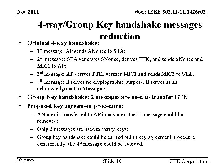 Nov 2011 doc. : IEEE 802. 11 -11/1426 r 02 4 -way/Group Key handshake