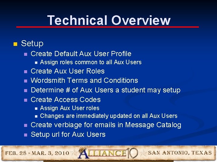 Technical Overview n Setup n Create Default Aux User Profile n n n Create Technical Overview n Setup n Create Default Aux User Profile n n n Create
