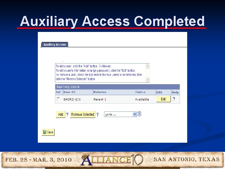 Auxiliary Access Completed 20 Auxiliary Access Completed 20
