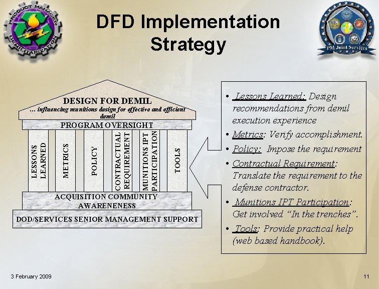 DFD Implementation Strategy DESIGN FOR DEMIL … influencing munitions design for effective and efficient