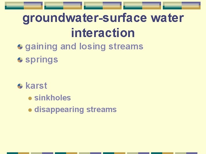 groundwater-surface water interaction gaining and losing streams springs karst sinkholes l disappearing streams l