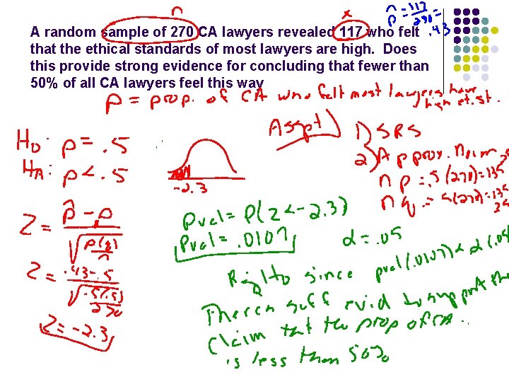 A random sample of 270 CA lawyers revealed 117 who felt that the ethical