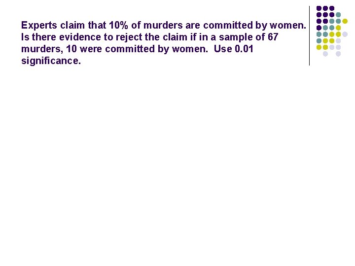 Experts claim that 10% of murders are committed by women. Is there evidence to