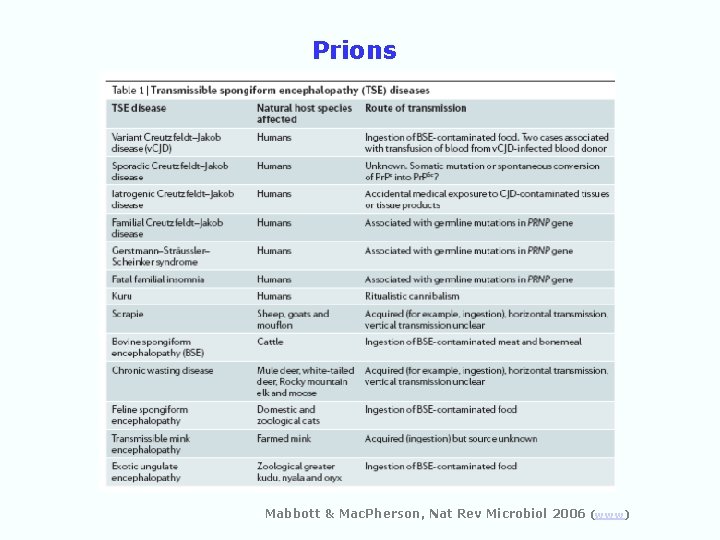 Prions Mabbott & Mac. Pherson, Nat Rev Microbiol 2006 (www) 