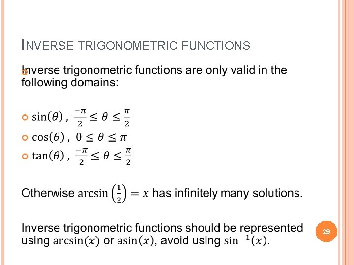 INVERSE TRIGONOMETRIC FUNCTIONS 29 