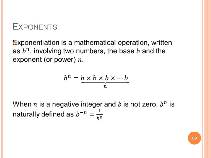 EXPONENTS 30 