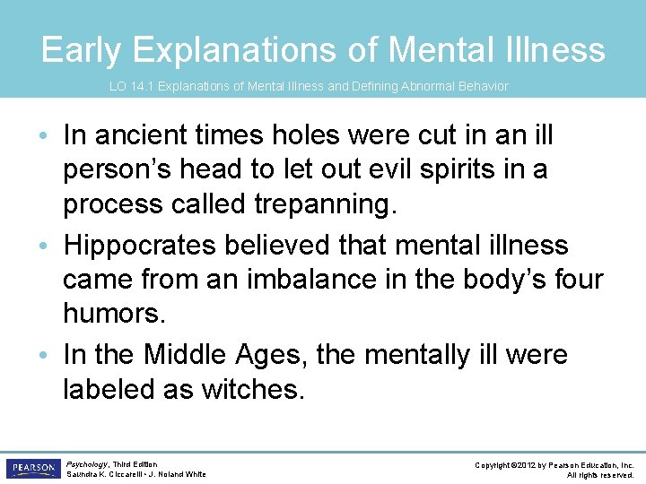 Early Explanations of Mental Illness LO 14. 1 Explanations of Mental Illness and Defining
