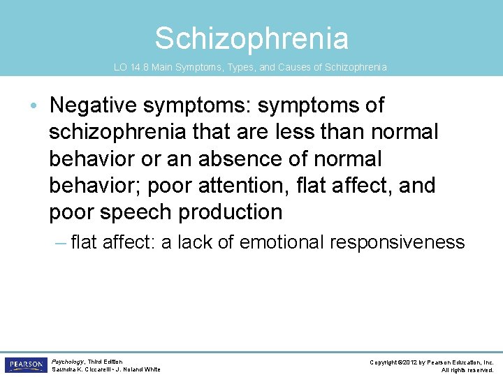 Schizophrenia LO 14. 8 Main Symptoms, Types, and Causes of Schizophrenia • Negative symptoms: