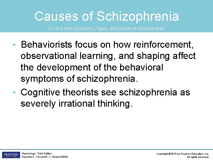 Causes of Schizophrenia LO 14. 8 Main Symptoms, Types, and Causes of Schizophrenia •