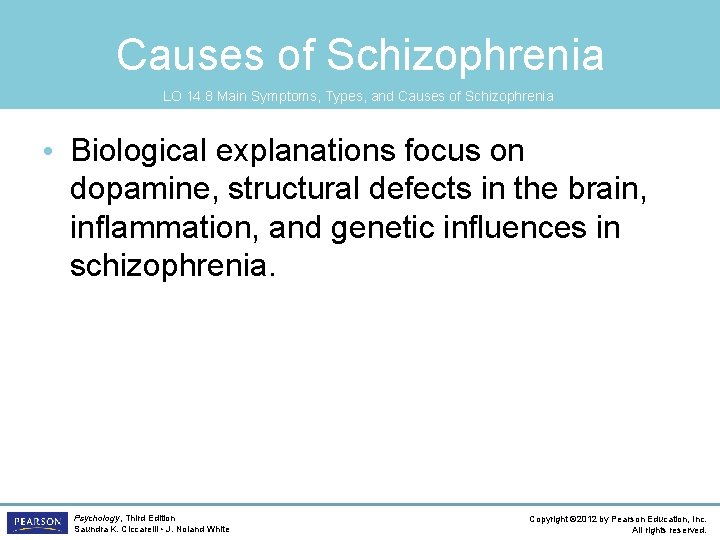 Causes of Schizophrenia LO 14. 8 Main Symptoms, Types, and Causes of Schizophrenia •
